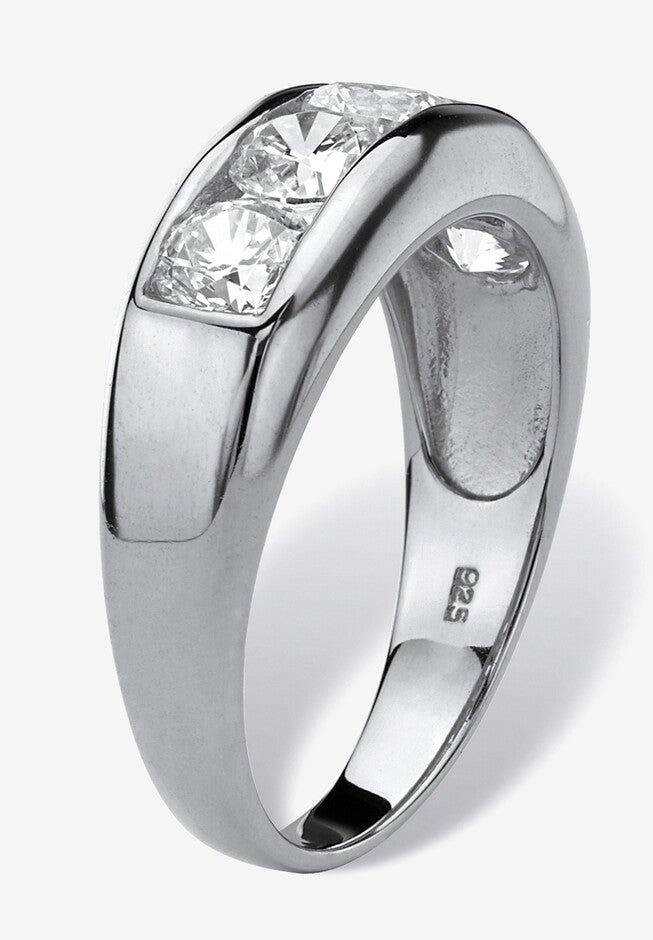 Men's Platinum over Silver Cubic Zirconia Wedding Band Ring, , on-hover image number 1