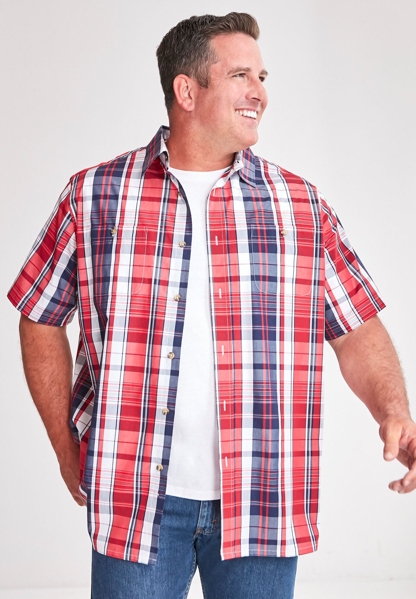 Plaid Wrinkle-Resistant Short Sleeve Button Down, , alternate image number 5