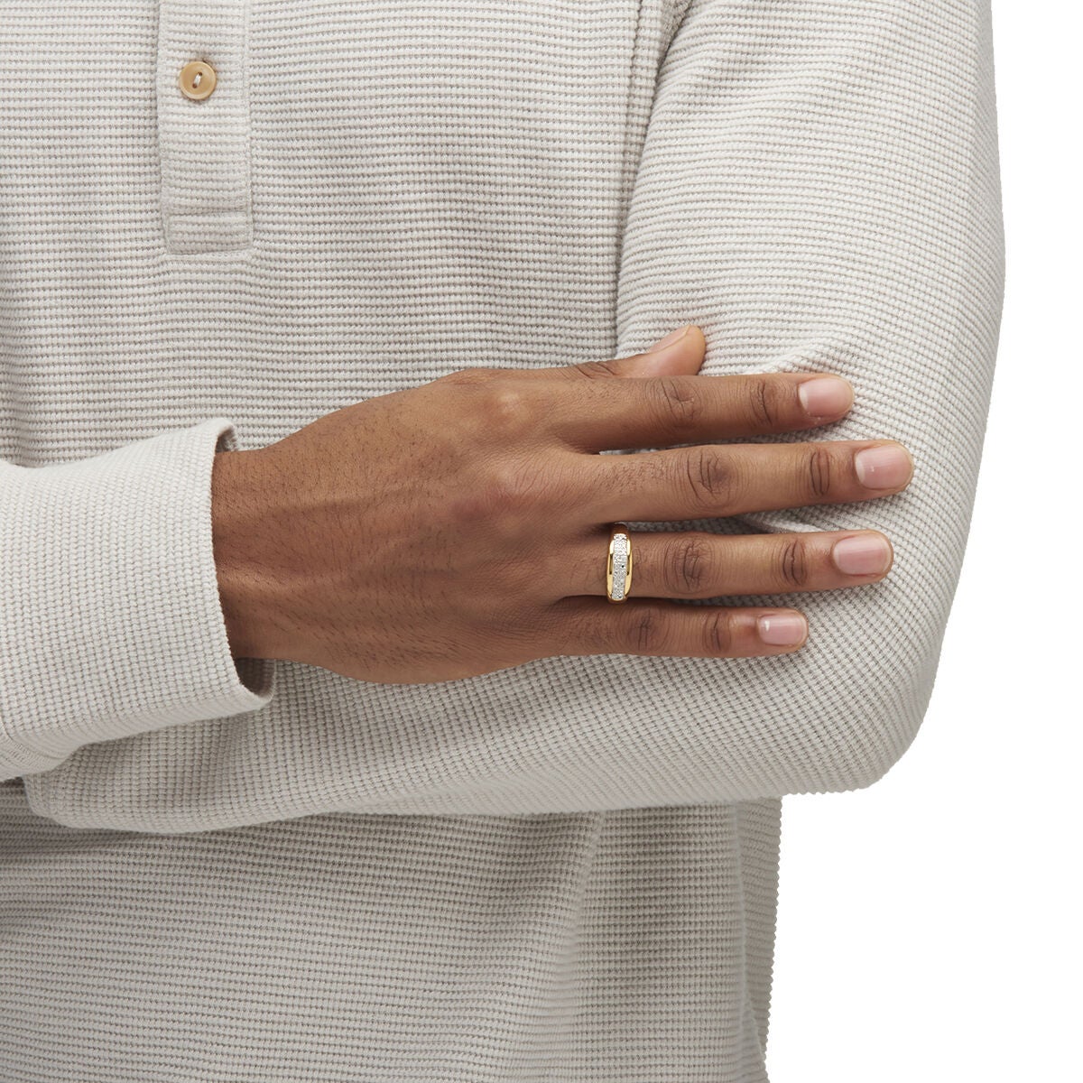 Men's 1/8 Cttw. Pave Gold-Plated Sterling Silver Diamond Wedding Band, WHITE, alternate image number 4