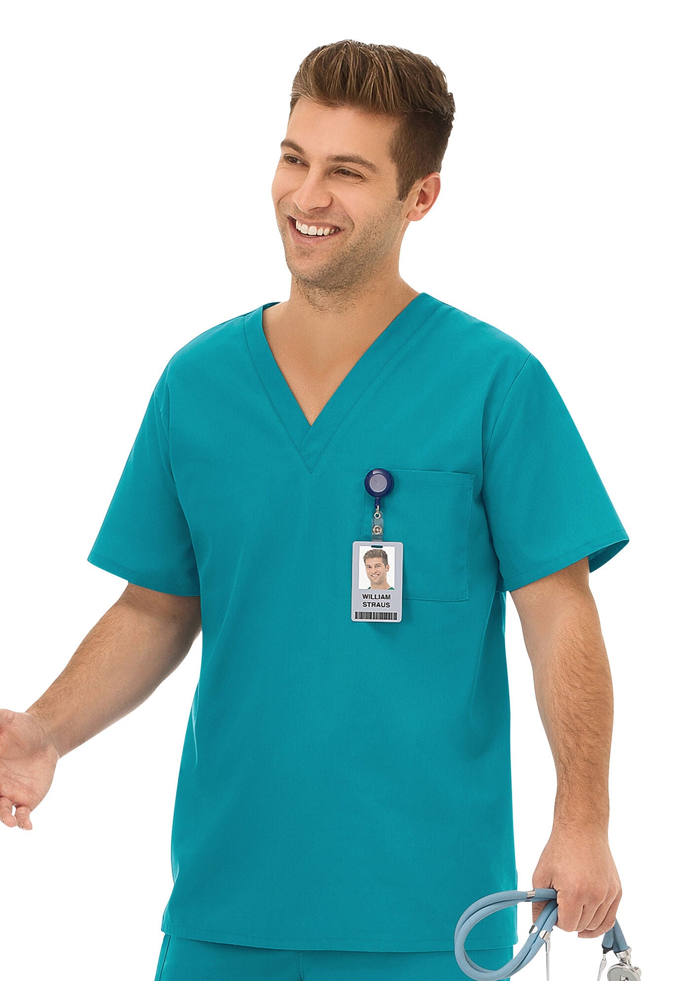 Unisex One Pocket Scrub Top, TEAL, hi-res image number 0