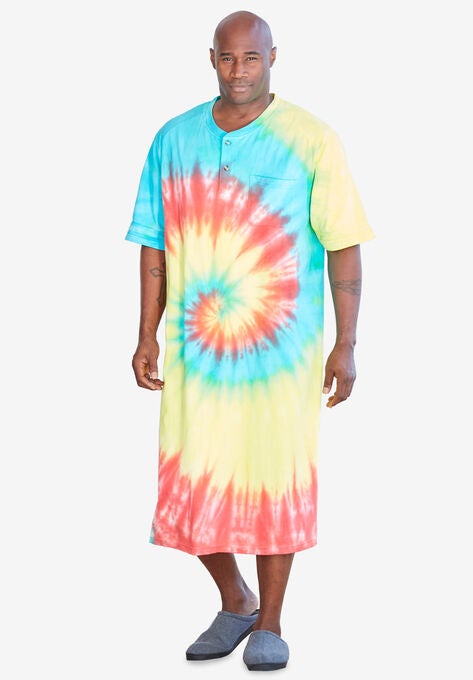 Short-Sleeve Henley Nightshirt, MULTI TIE DYE, hi-res image number null