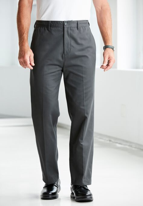 Relaxed Fit Wrinkle-Free Full Elastic Plain Front Pants, , alternate image number null