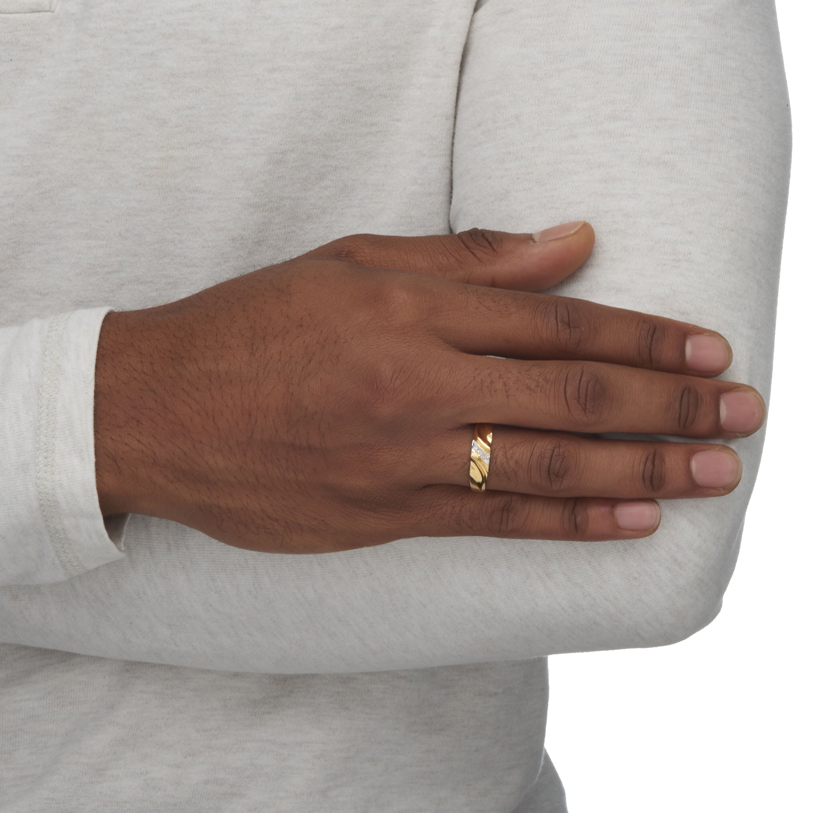 Men&#39;s Diamond Accented Wedding Ring in Gold-Plated Sterling Silver, WHITE, alternate image number 3