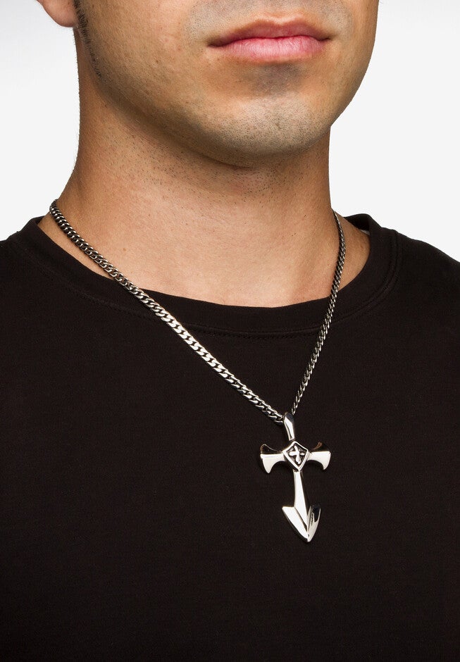 Men's Stainless Steel Cross Pendant (33mm) with 24 inch Chain, , alternate image number null