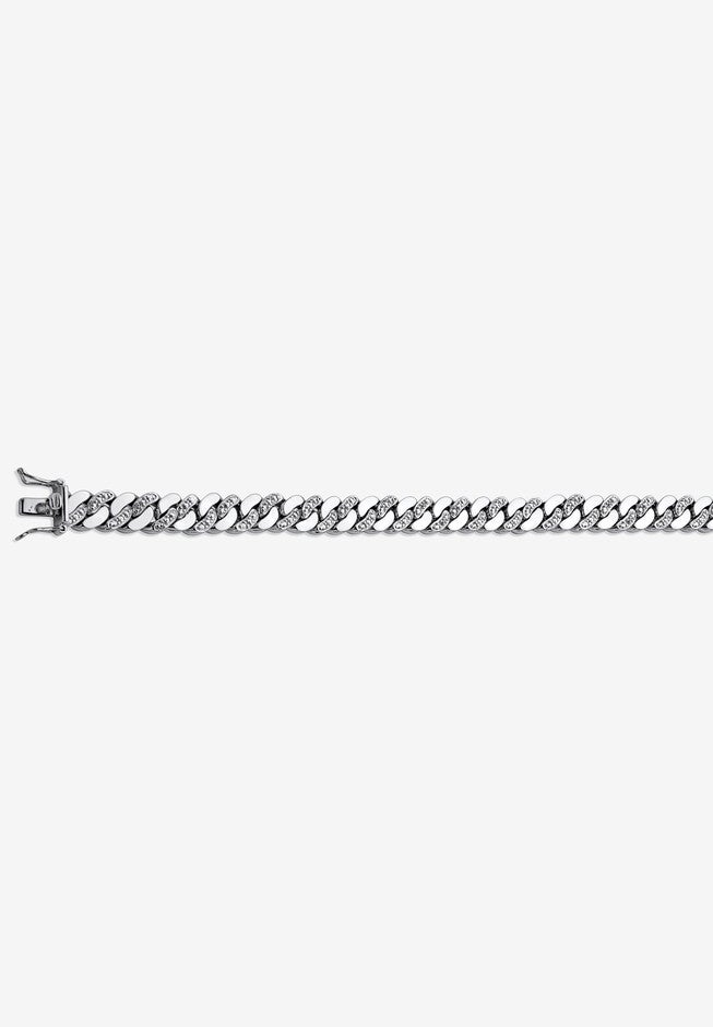 Men'S Platinum Plated Curb Link Bracelet (9Mm), Genuine Diamond Accent 9.5 inches, , alternate image number null