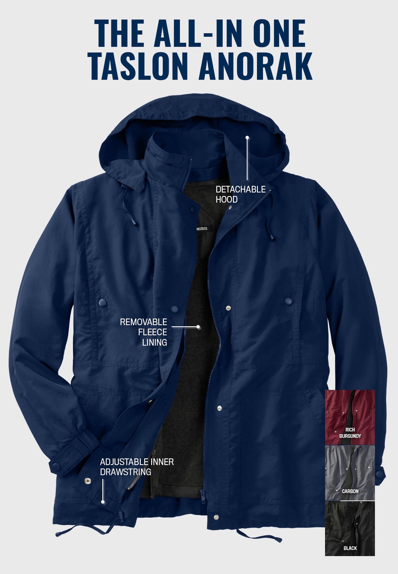 Fleece-lined Taslon&reg; Anorak, , alternate image number 5