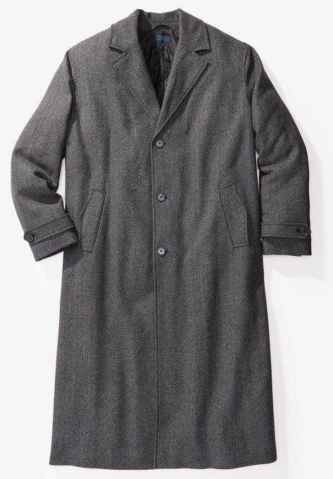 Wool-Blend Long Overcoat, CHARCOAL HERRINGBONE, hi-res image number null
