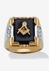 14K Gold-plated Onyx and Crystal Two Tone Masonic Ring, GOLD, hi-res image number 0