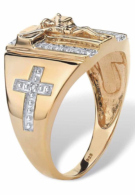 18K Gold over Sterling Silver Genuine Diamond Crucifix Ring, , on-hover image number null