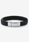 9" Braided Leather Bracelet , STAINLESS STEEL, hi-res image number null