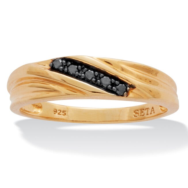 Men's .1 TCW Black Diamond Single-Row Gold Over Silver Ring, BLACK, hi-res image number 0