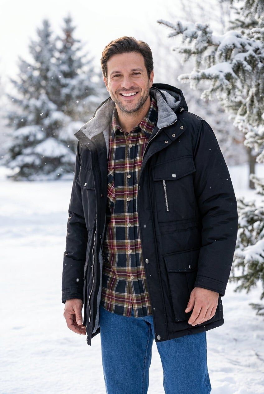Fleece-Lined Parka with Detachable Hood and 6 Pockets