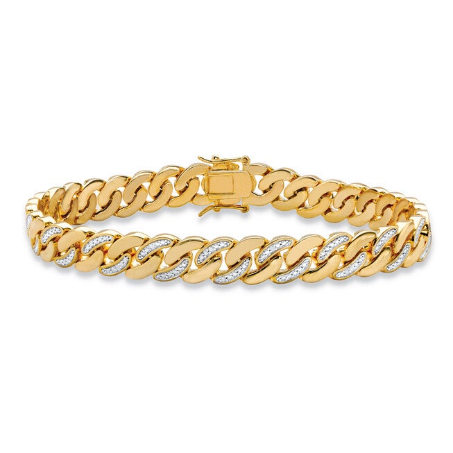 Men's Diamond Accent Gold-Plated Angled Curb-Link Bracelet 8.5 inches, WHITE, hi-res image number 0