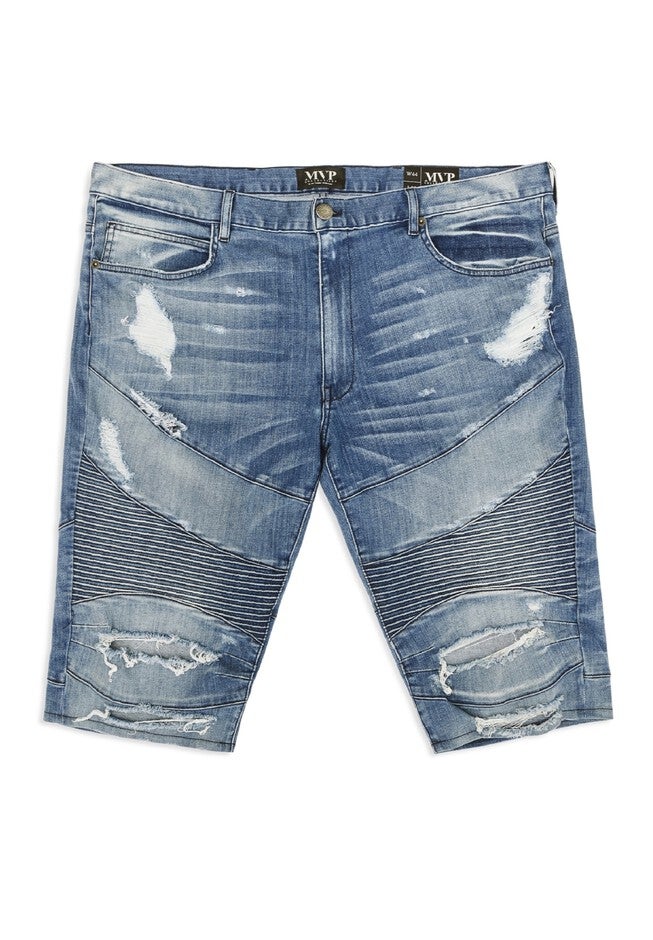 MVP Collections® Denim Moto Shorts, LIGHT WASH, hi-res image number 0