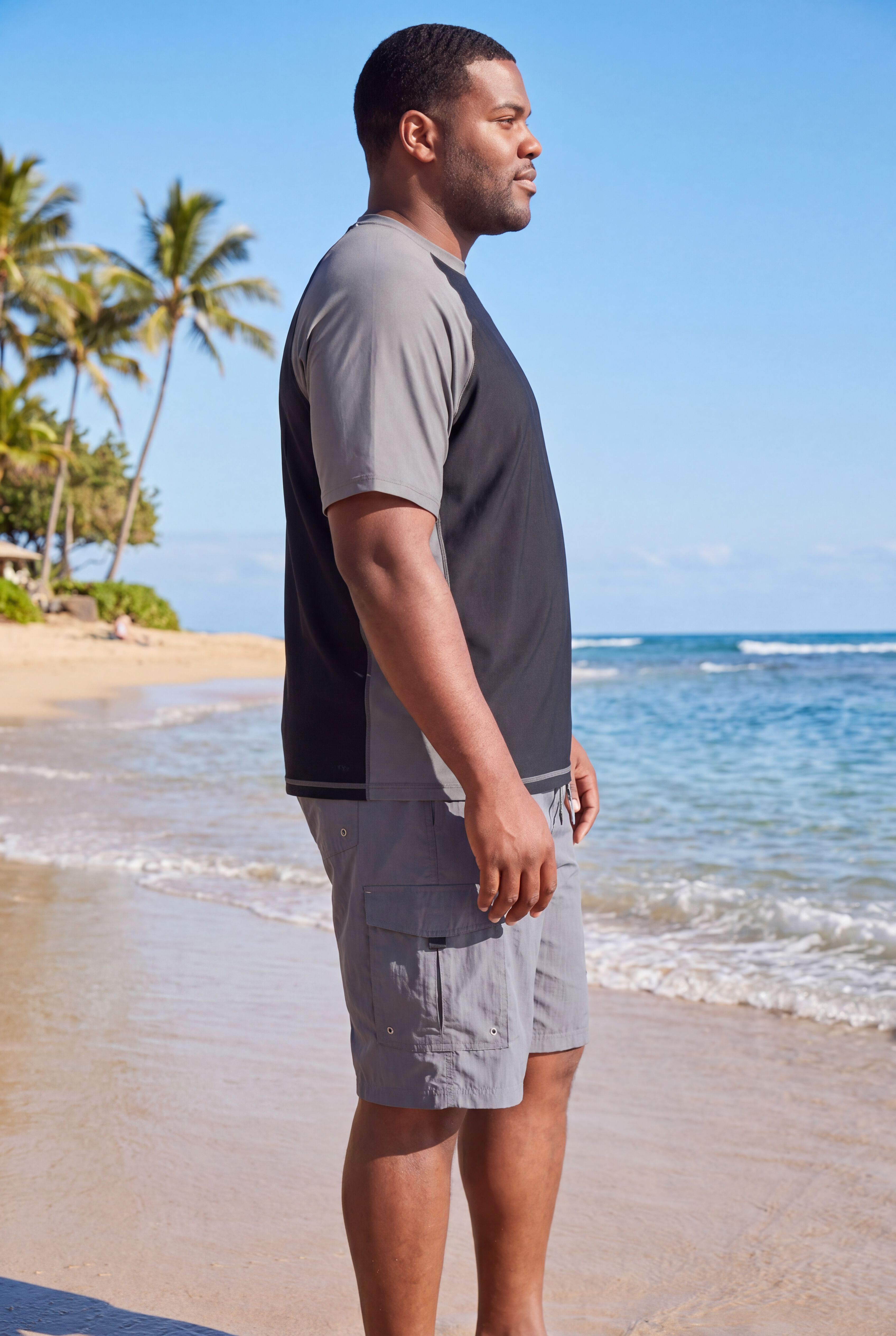 Cling-Free Raglan Short Sleeve Swim Shirt, BLACK STEEL, alternate image number 2