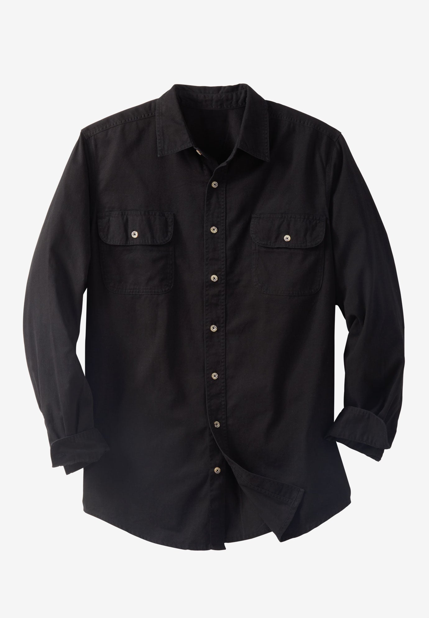Long Sleeve Denim and Twill Shirt, BLACK, on-hover image number 1