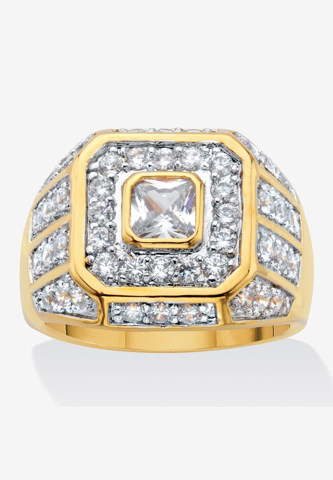 Men's Gold-Plated Square Cut Cubic Zirconia Octagon Ring (2 1/3 cttw TDW), GOLD, hi-res image number null