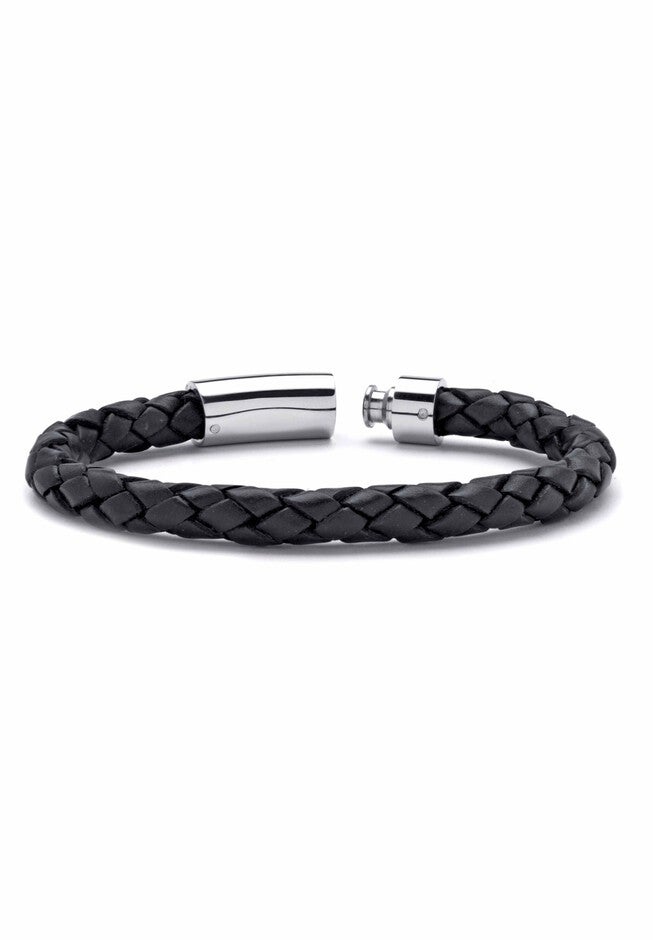 Stainless Steel and Twised Braid Leather Bracelet, , on-hover image number 1