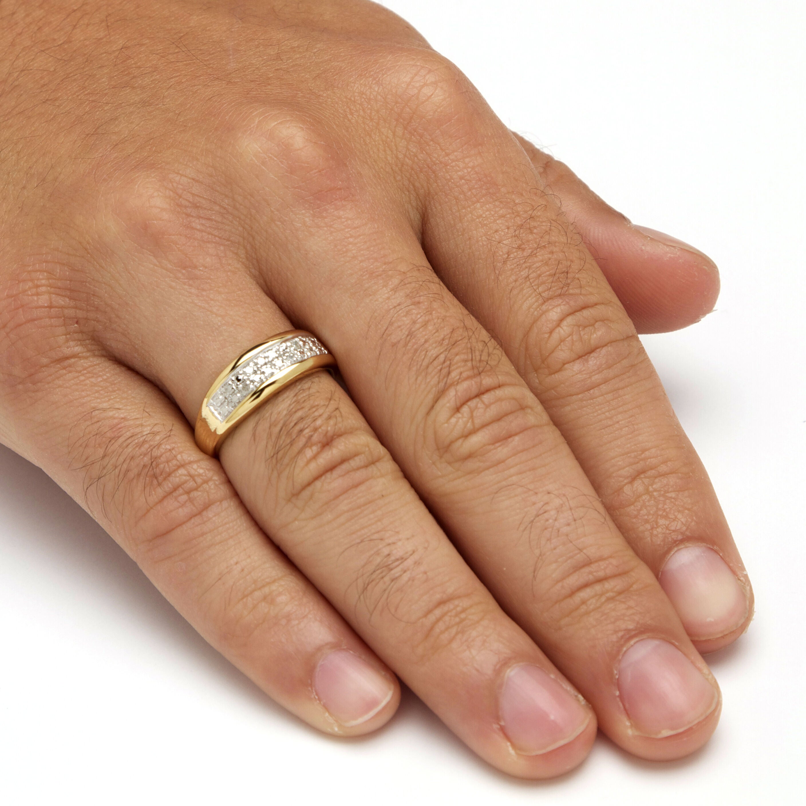 Men's 1/8 Cttw. Pave Gold-Plated Sterling Silver Diamond Wedding Band, WHITE, alternate image number 3