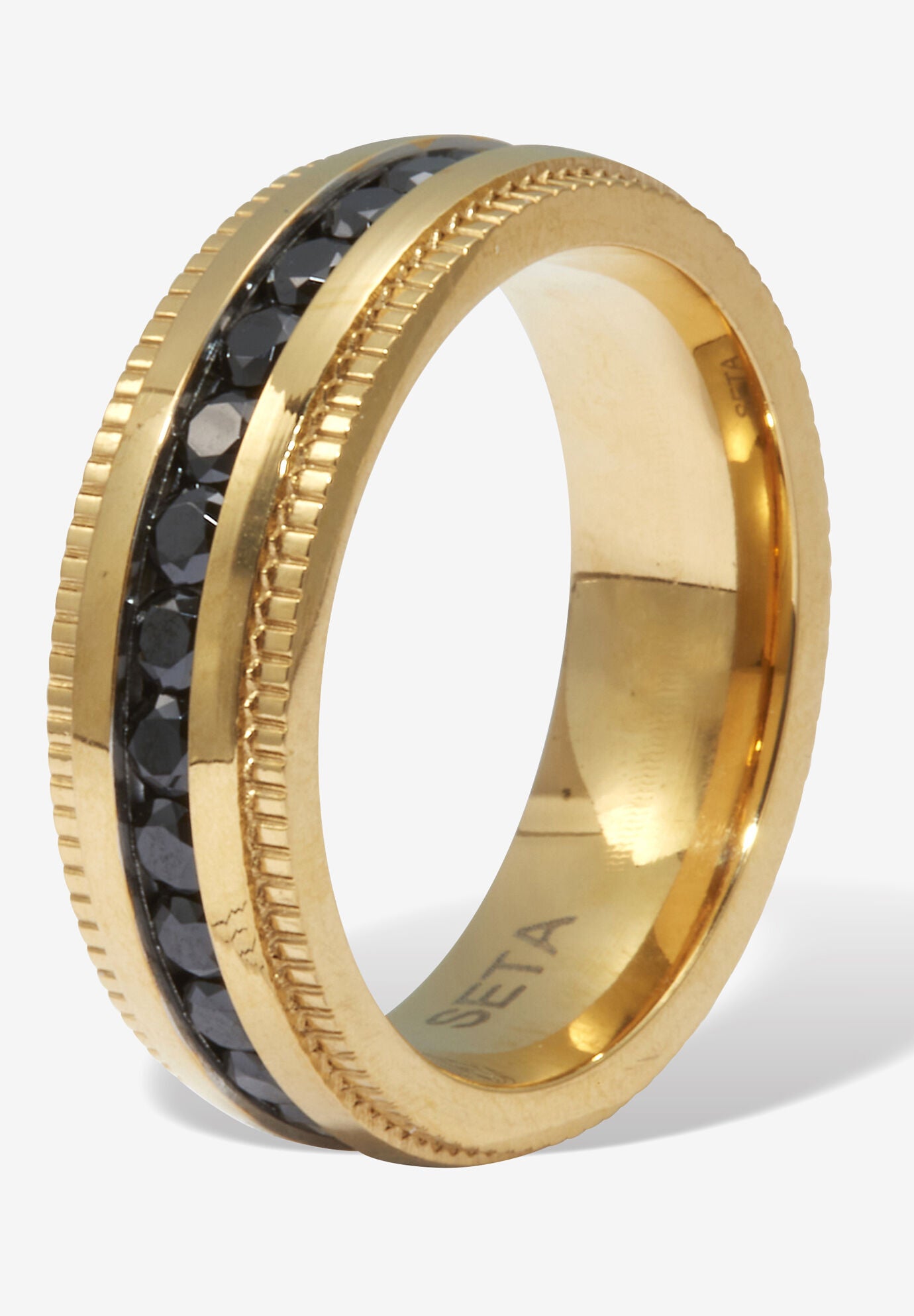 .92 Tcw Men'S Black Cubic Zirconia Gold Ion-Plated Stainless Steel Eternity Ring, , on-hover image number 1