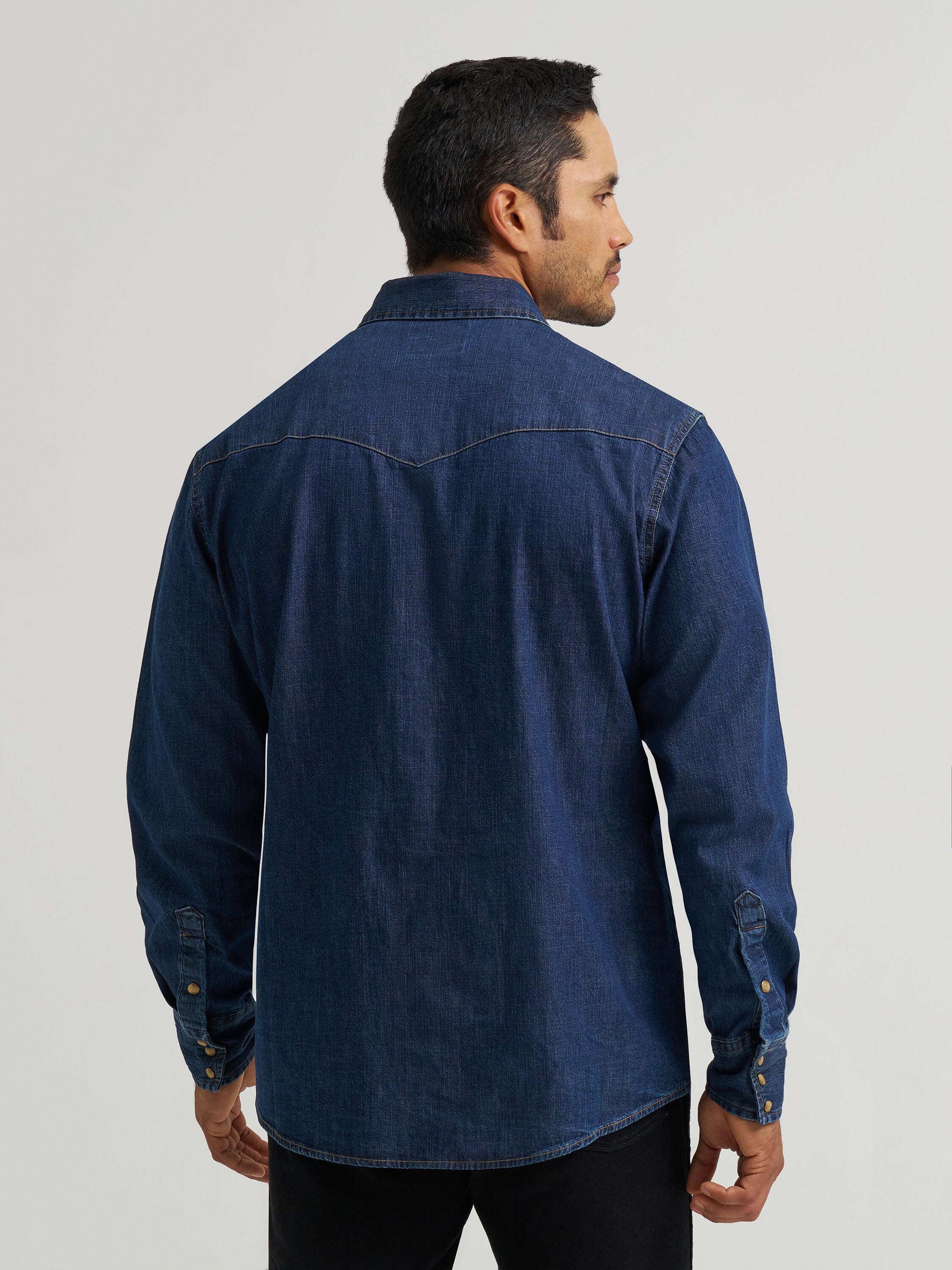 Wrangler Classic Denim Western Snap Shirt, DARK DENIM, on-hover image number 1