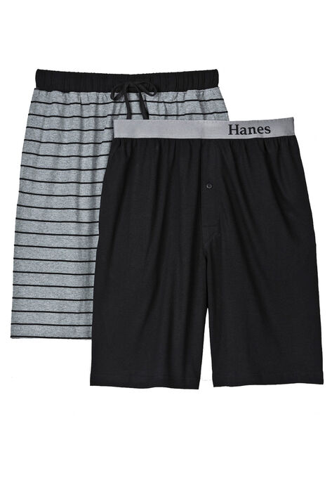 Hanes® 2-Pack Knit Sleep Shorts, BLACK GREY STRIPE, hi-res image number null