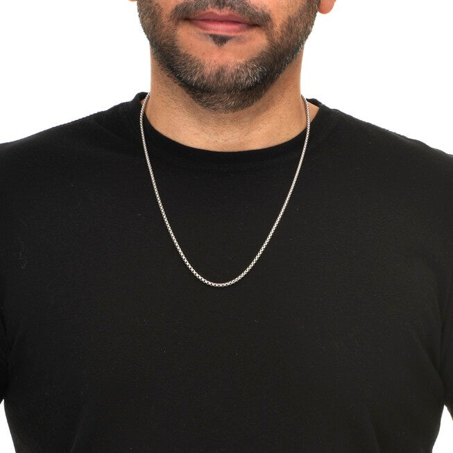 Men's Stainless Steel Box Link Chain Necklace 24-inch length, SILVER, alternate image number 2