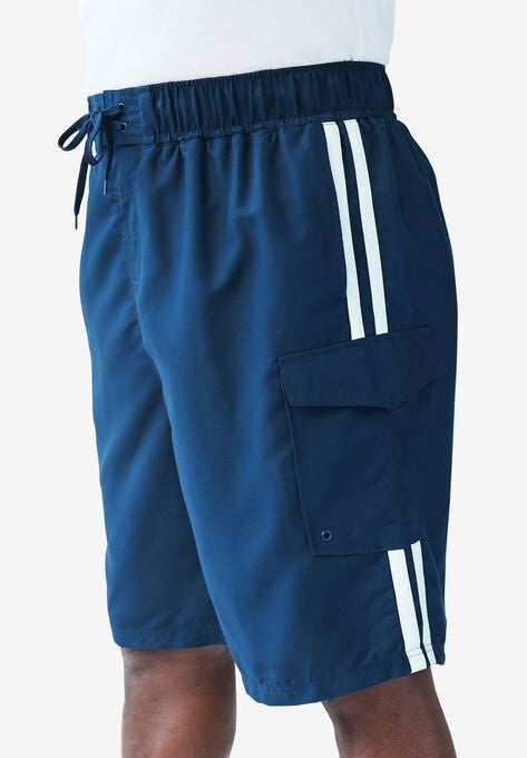 Double Stripe Swim Board Shorts, NAVY, hi-res image number null