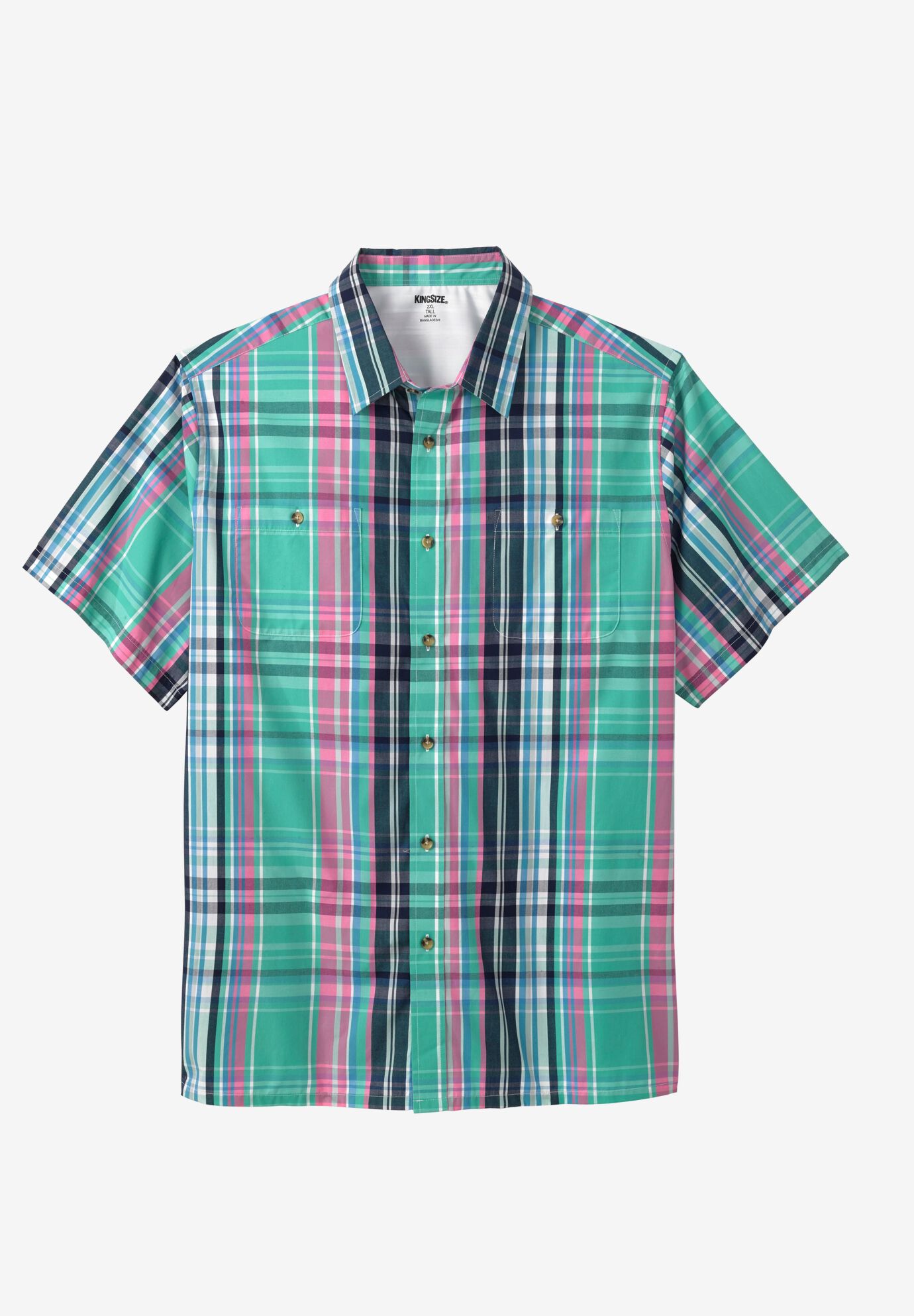 Plaid Wrinkle-Resistant Short Sleeve Button Down, TIDAL GREEN MADRAS, on-hover image number 1