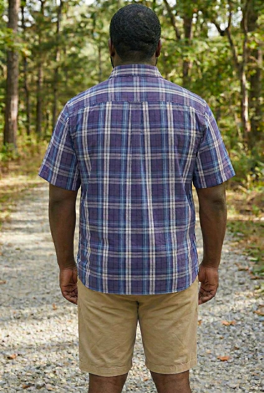 Plaid Wrinkle-Resistant Short Sleeve Button Down, DARK PURPLE PLAID, alternate image number 3
