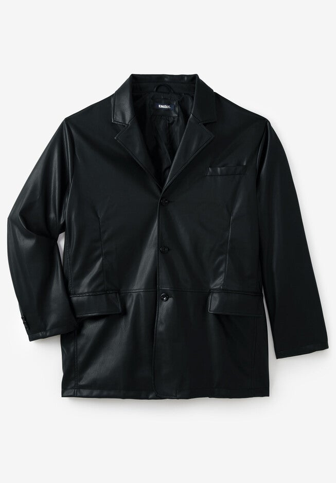 Three-Button Faux Leather Blazer, BLACK, hi-res image number 0