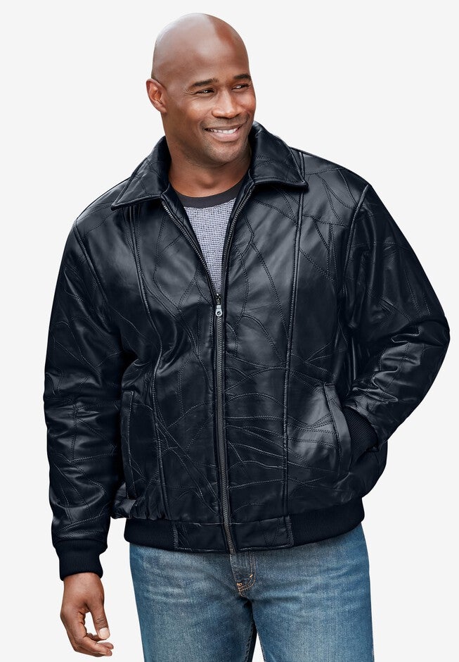 Embossed Leather Bomber Jacket, , alternate image number 1