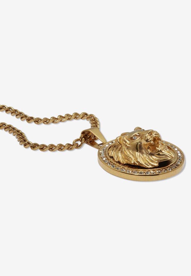 Round Crystal Goldtone Lion'S Head Necklace 26-Inch, , alternate image number null
