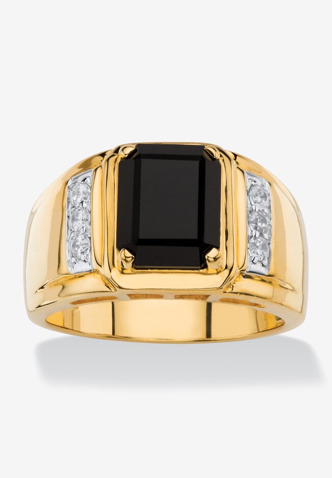 Men's 18K Yellow Gold-plated Genuine Diamond and Black Onyx Ring, DIAMOND ONYX, hi-res image number 0