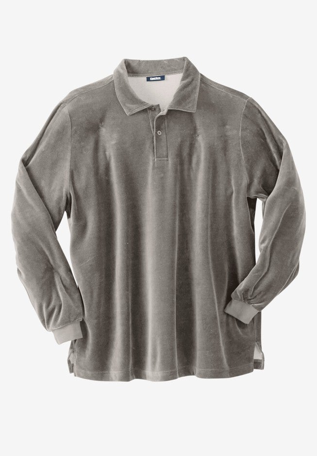 Long-Sleeve Velour Polo, STEEL, hi-res image number null