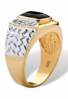 18K Gold Over Sterling Silver Cubic Zirconia and Onyx Ring, , on-hover image number null