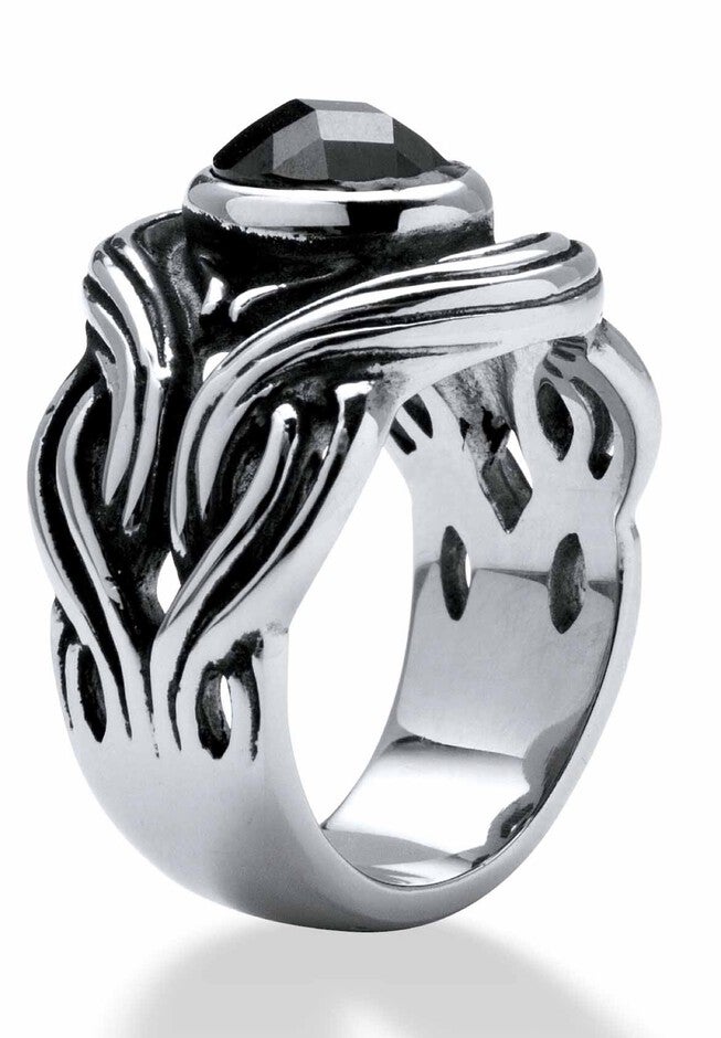 Stainless Steel Antiqued Black Cubic Zirconia Ring, , on-hover image number 1