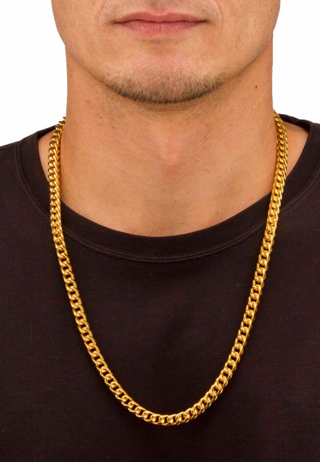 Gold Ion-Plated Stainless Steel Curb-Link 24 inches Chain and 9 inches Bracelet Set, , alternate image number null