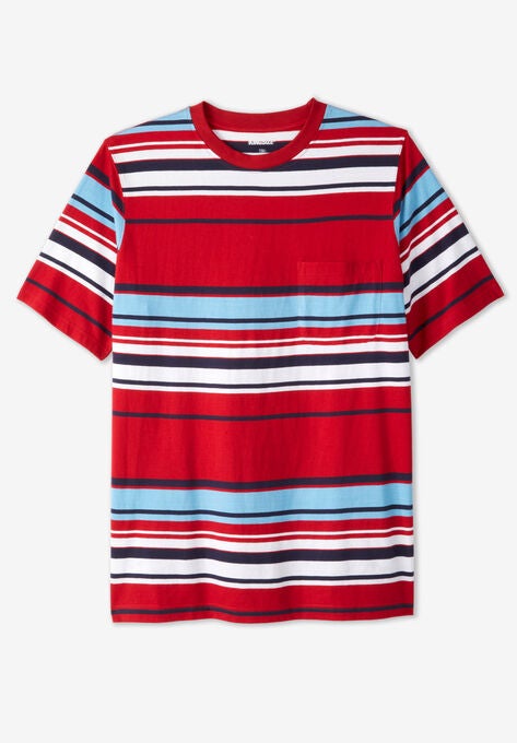 Shrink-Less™ Lightweight Pocket Crewneck T-Shirt, RED STRIPE, hi-res image number null