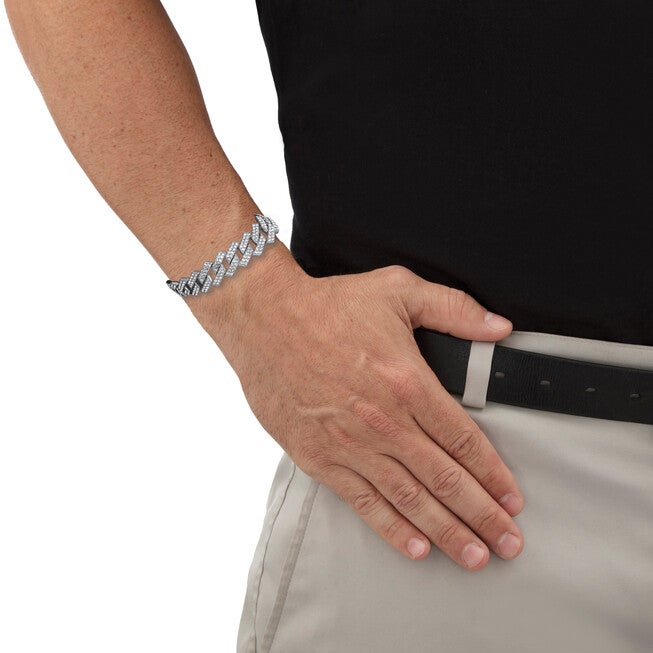 Round Crystal Silvertone Link Bracelet 9-inch, WHITE, alternate image number null