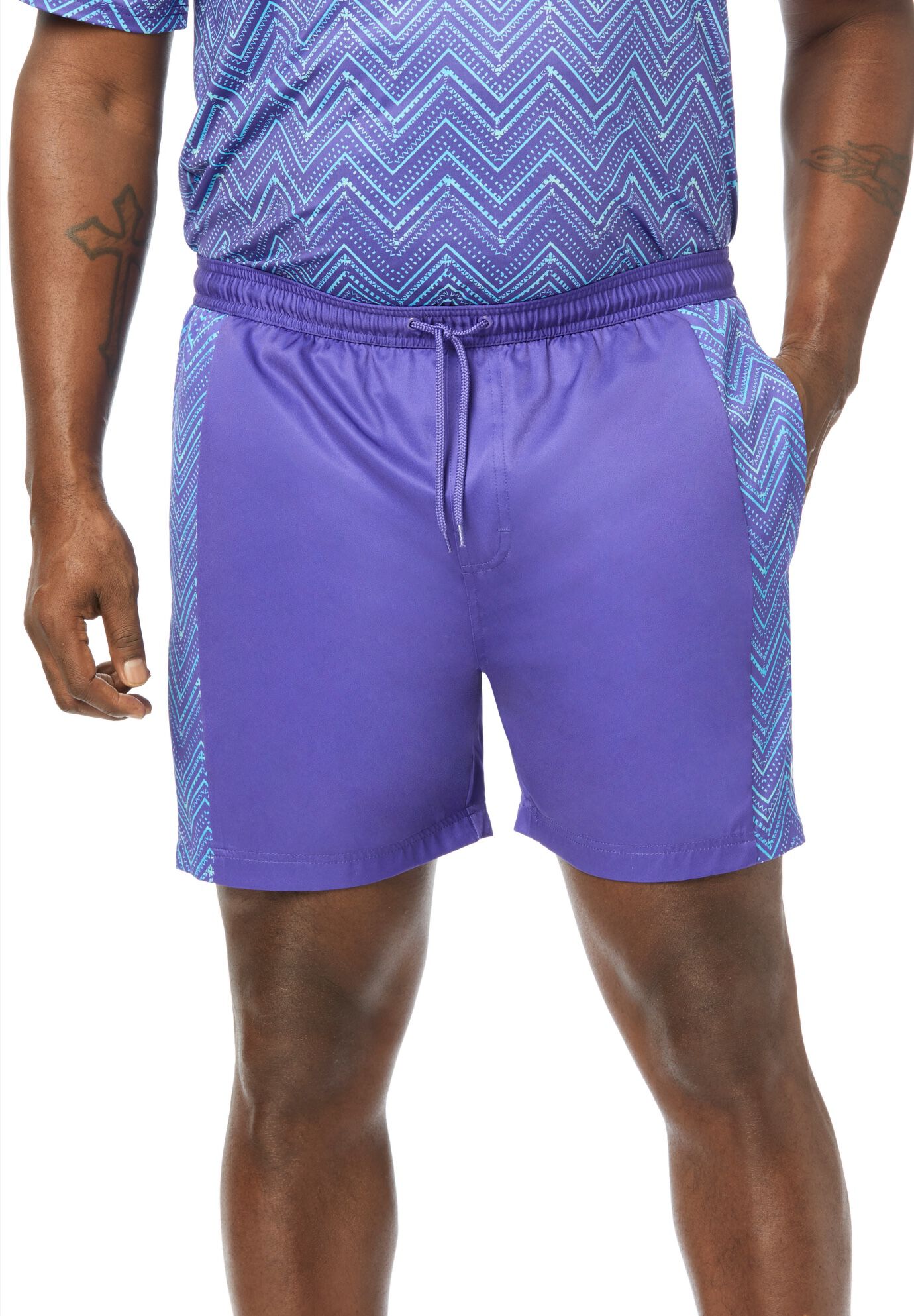 5 inches Contrast Swim Shorts with Super Stretch Liner, NAVY CHEVRON, alternate image number 2
