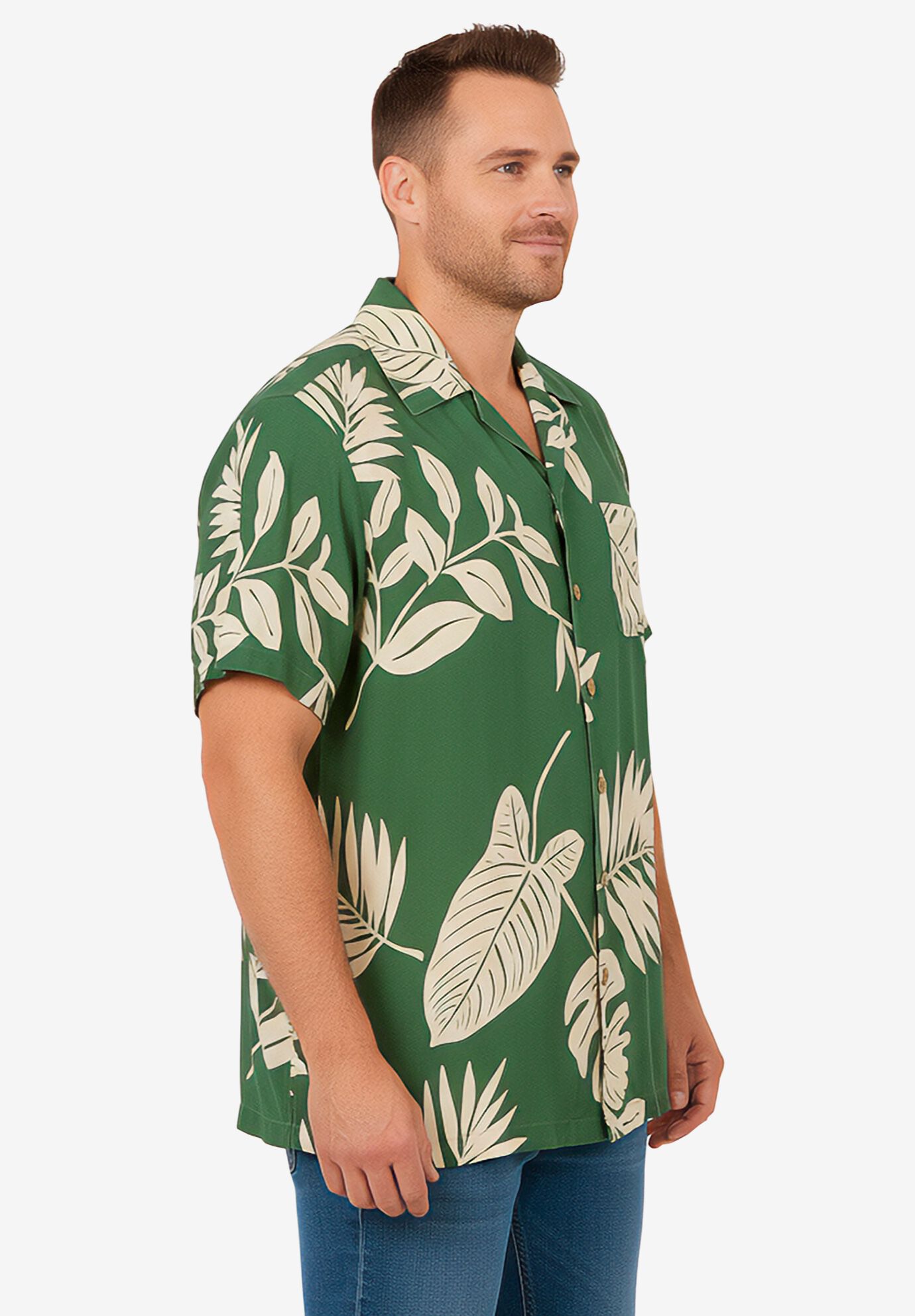 Printed Camp Shirt, GREEN LEAF, alternate image number 3