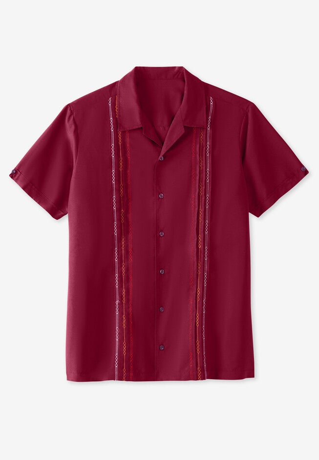 Short Sleeve Embroidered Island Shirt, RICH BURGUNDY, hi-res image number null