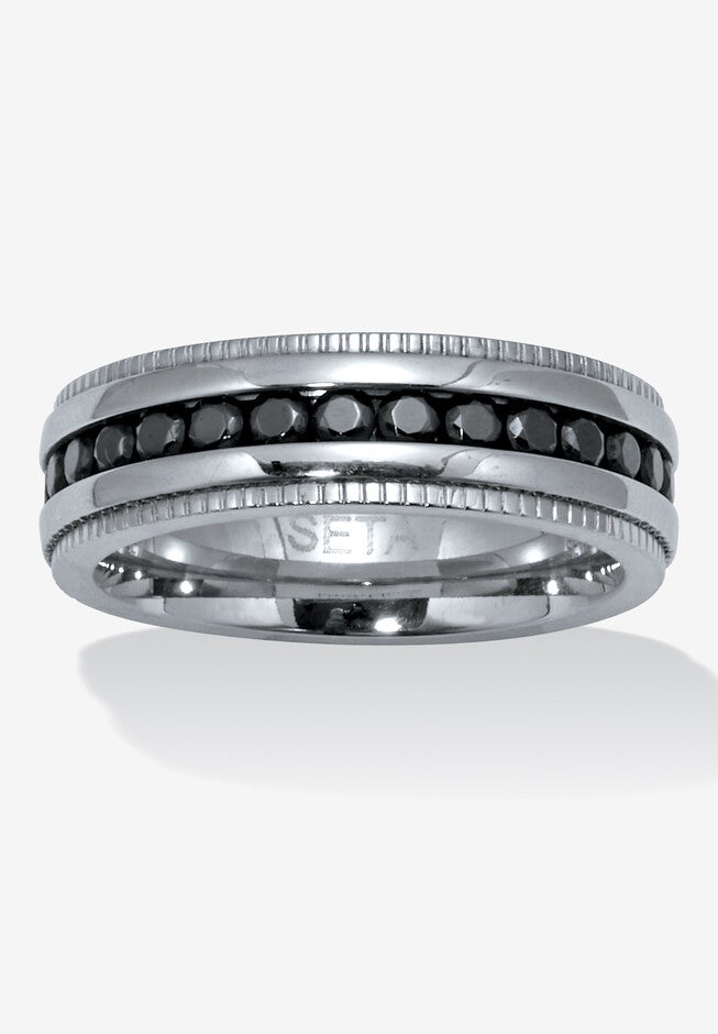 .92 Tcw Men'S Round Black Cubic Zirconia Stainless Steel Eternity Ring, BLACK, hi-res image number 0