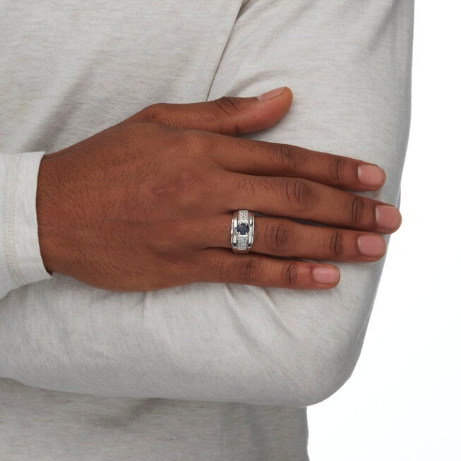 Men's 1.53 TCW Genuine Sapphire and CZ Ring in Sterling Silver, BLUE, alternate image number 3