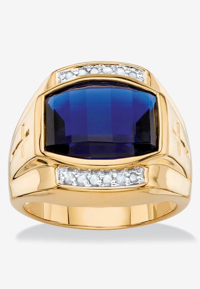 Men's 18K Yellow Gold-plated Sapphire and Diamond Accent Ring, SAPPHIRE DIAMOND, hi-res image number 0