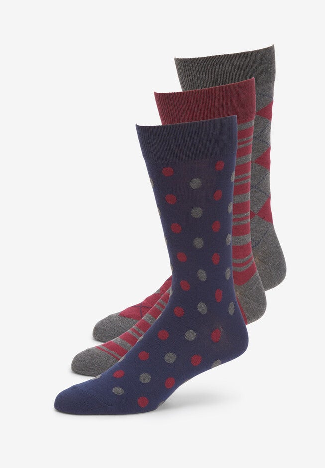 Dress Socks 3-Pack, RICH BURGUNDY NAVY PATTERN, hi-res image number null