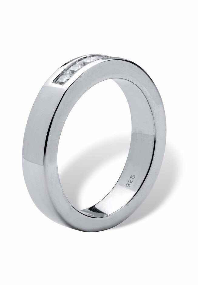Platinum Over Sterling Silver Cubic Zirconia Wedding Ring, , on-hover image number 1