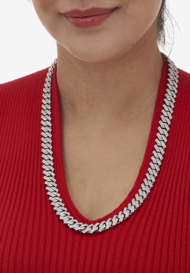 Round Crystal Silvertone Link Necklace 24-Inch, , alternate image number null
