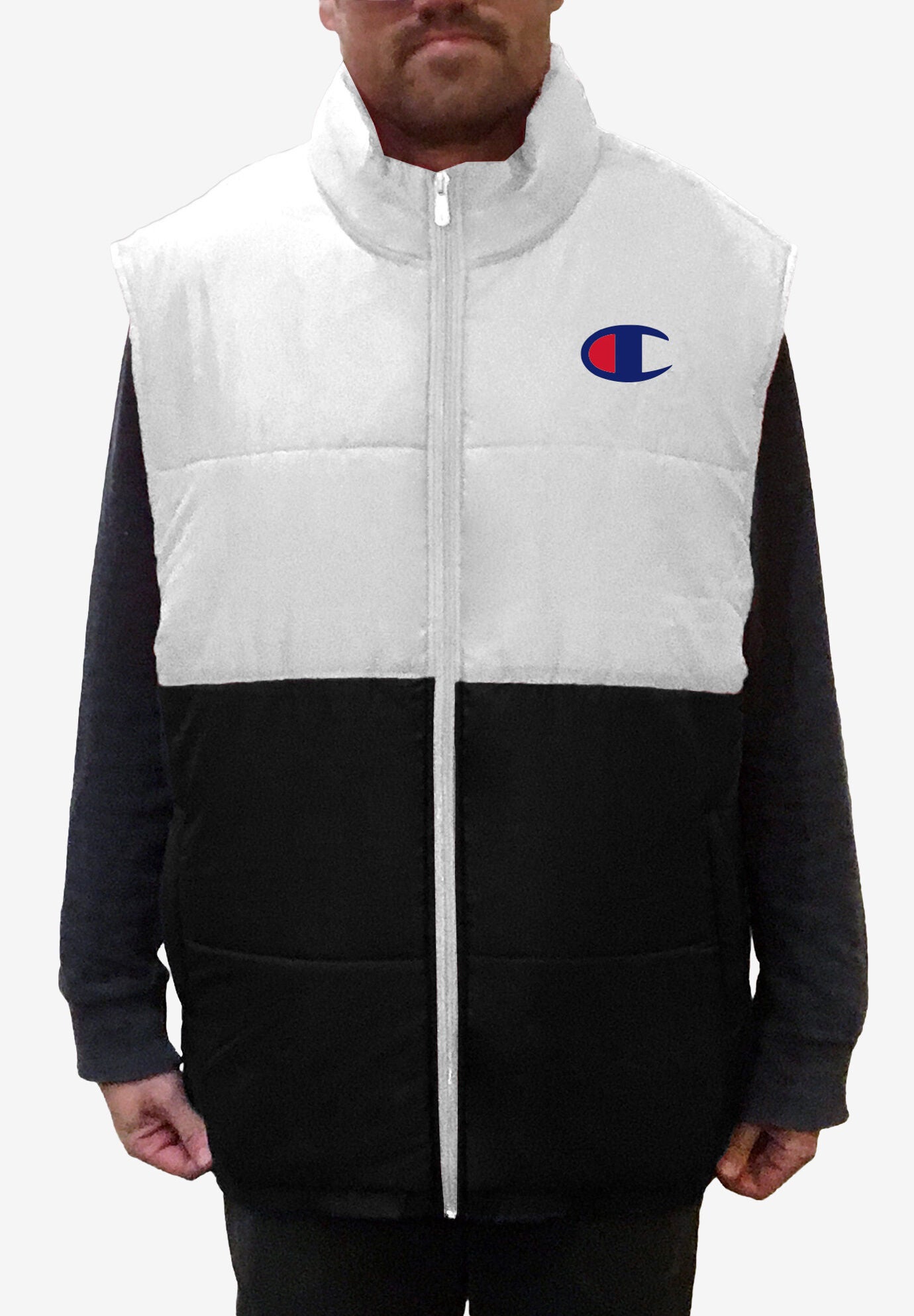 CHAMPION&reg; PUFFER VEST, WHITE BLACK COLORBLOCK, hi-res image number 0